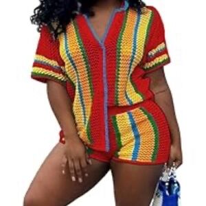 Colorful Striped Knit coverup Two-Piece Set NWOT